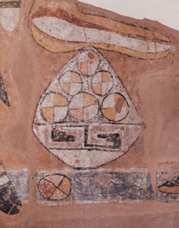 Wall painting depicting a pottery bowl containing offerings