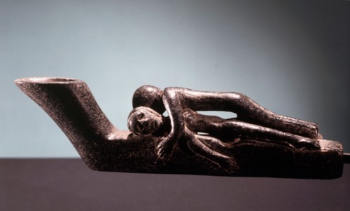 Ceremonial stone pipe with erotic scene
