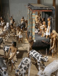 Wooden model depicting the tomb owner Meketre and his son, assisted by scribes and herdsmen, inspecting and counting his livestock