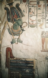 A detail of a wall painting in the tomb of Queen Nefertari