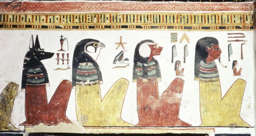 A detail of a wall painting in the tomb of Queen Nefertari