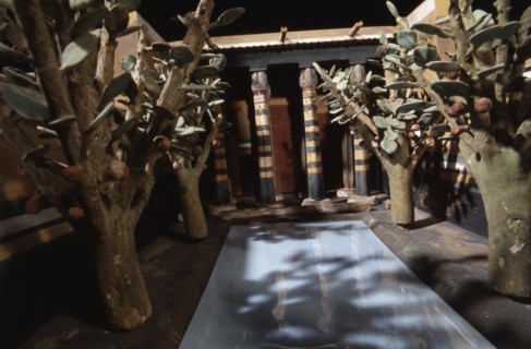 Model of a walled garden with central pool and columned portico from the tomb of the nobleman Meketre