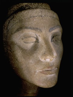 The unfinished head of Queen Nefertiti, wife of Akhenaton