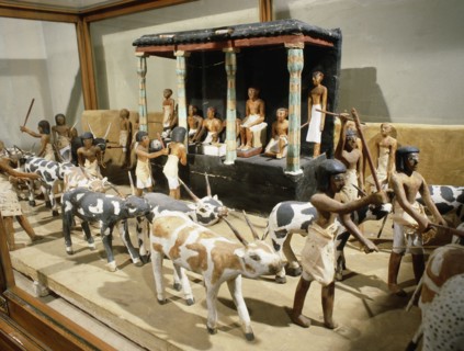 Wooden model depicting the tomb owner Meketre and his son, assisted by scribes and herdsmen, inspecting and counting his livestock