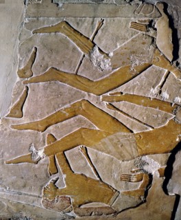 Fallen Asiatics, most probably Assyrians, identified by their yellow skin and beards