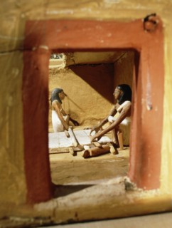 Wooden model depicting a weavers workshop