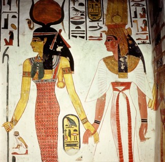 A detail of a wall painting in the tomb of Queen Nefertari