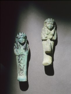 Faience overseer shabti and shabti from the burial of King Amenemope at Tanis