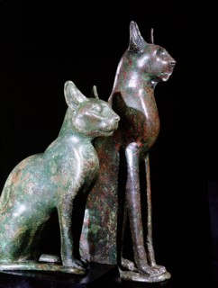 Two bronze figures of cats