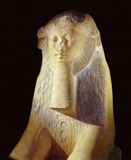 A statue of Queen Hatshepsut as a sphinx