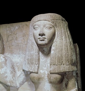 A detail of a portrait statue of Naia, sister of Thay
