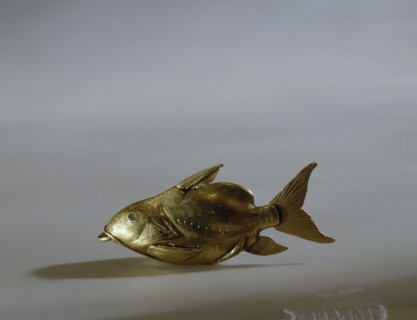 Gold fish amulet, nekhau, worn by young women attached to the hair to protect against drowning