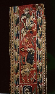 Detail of a Coptic textile, showing a mounted knight, possibly St