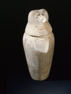 One of a set of four canopic jars used to preserve the internal organs of Prince Hornakht each in the form of one of the Four Sons of Horus