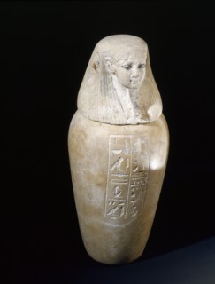 One of a set of four canopic jars used to preserve the internal organs of Prince Hornakht, each in the form of one of the Four Sons of Horus