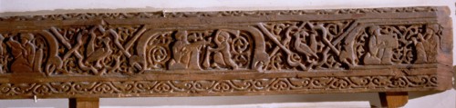 Wood plank with daily life scenes in the Fatimid court