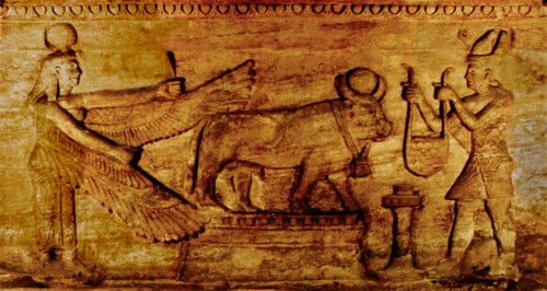 Offering scene with the sacred bull, Apis