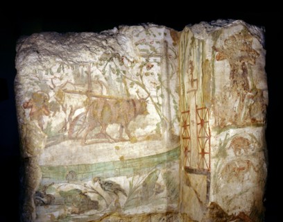 Painting from the Wardian tomb, depicting a saqia (sakkiyeh) or water wheel driven by two oxen