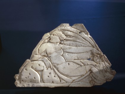 Ivory plaque, possibly an inlay from a decorated box, with depiction of naked woman