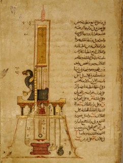 The clock of doors from the miniature Automata of al Jazirior the Book of Knowledge of Mechanical Devices