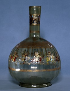 Mamluk glass hookah base decorated with images of polo players, Country of origin: Egypt