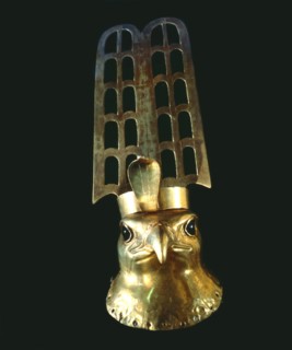 Beaten gold falcon head from the cult statue of the temple of Horus at Hierakonpolis