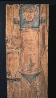 Painting on inner panel of coffin lid, possibly representing the goddess Nut offering protection over the deceased