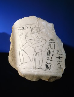 Sketch by the artist Nebnefer of a kneeling goddess, either Isis or Nepthys