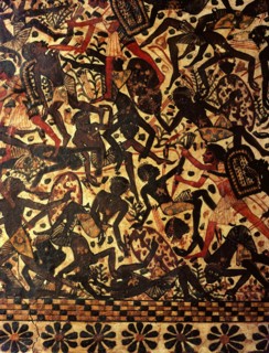 A scene painted on the side of a casket of Tutankhamun depicting a battle against the Nubians