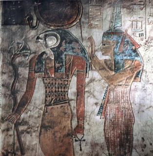 Painted relief showing Horus and Maat