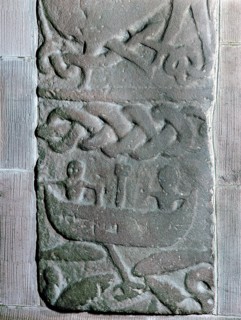 Relief sculpture of Scandinavian origin from the Gosforth churchyard, depicts Thor fishing with the giant Hymir