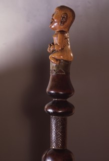 Ivory staff or sceptre finial, a prestige carving for royal or chiefly use, depicting a matrilineal ancestor