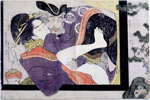Erotic print depicting a European wth a courtesan
