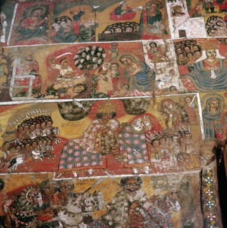 Painted walls at the church of Debra Berhan, Gondar