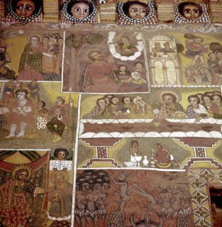 Painted walls at the church of Debra Berhan, Gondar