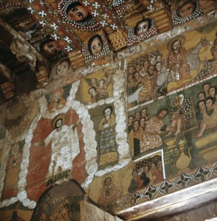 Painted walls at the church of Debra Berhan, Gondar