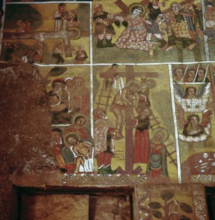 Painted walls at the church of Debra Berhan, Gondar