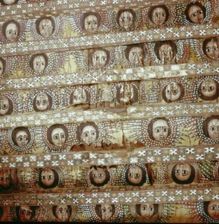 Painted ceiling at the church of Debra Berhan, Gondar