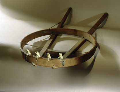 Float rack used on a kayak to keep harpoons, spears, floats and lines in place