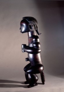 These figures, known as Bieri, were seated on bark boxes containing the skulls and bones of ancestors, both to guard the relics and as a focus for prayers, complaints and sacrifices