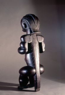 These figures, known as Bieri, were seated on bark boxes containing the skulls and bones of ancestors, both to guard the relics and as a focus for prayers, complaints and sacrifices