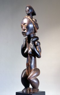 These figures, known as Bieri, were seated on bark boxes containing the skulls and bones of ancestors, both to guard the relics and as a focus for prayers, complaints and sacrifices