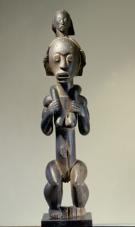 These figures, known as Bieri, were seated on bark boxes containing the skulls and bones of ancestors, both to guard the relics and as a focus for prayers, complaints and sacrifices