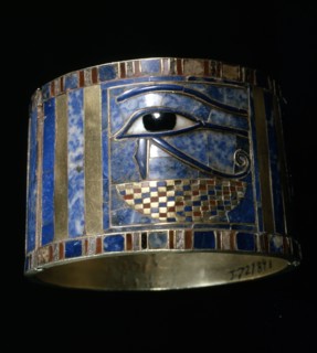 One of a pair of bracelets found on Shoshenq IIs body with representations of the Wedjat eye upon a basket