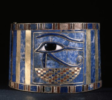 One of a pair of bracelets found on Shoshenq IIs body with representations of the Wedjat eye upon a basket