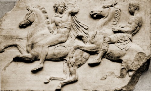 Detail of two galloping riders from the west frieze of the Parthenon