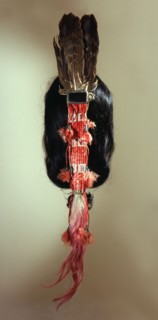 Quillwork and feather hair ornament, inset with a mirror