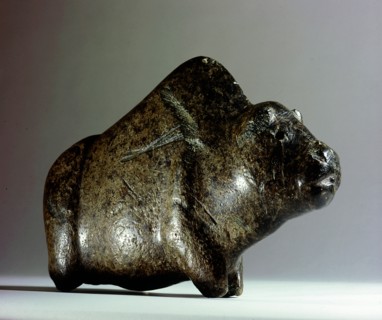 Green quartzite effigy of a buffalo
