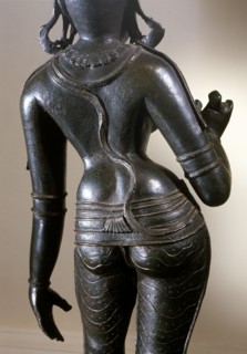 Statue of Parvati identified by the tall conical crown (katakamundra), reincarnation of Sati and consort of Shiva