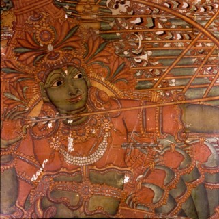 A scene from a wall painting in the Rajahs palace, Cochin, which illustrates scenes from the Ramayana